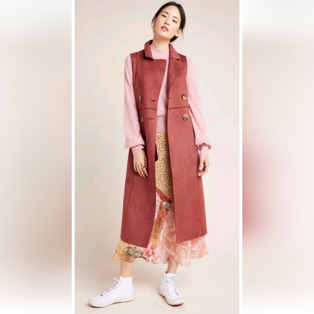 Anthropologie Tandy Longline Faux Suede Utility Topper Vest